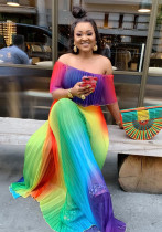 Women African ethnic off-shoulder pleated print dress