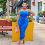 Women sexy chest wrap pleated Solid Maxi Dress