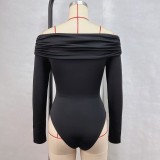 Women Sexy Solid V-neck Off-shoulder Patchwork Long Sleeve Bodysuit