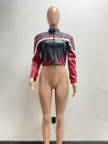 Women's Embroidered Flame Patchwork Leather Jacket