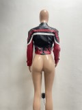 Women's Embroidered Flame Patchwork Leather Jacket