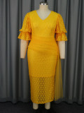 Fashion V-Neck Lace Dress Plus Size Formal Party Dress