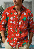 Spring Autumn Men's Casual Christmas Print Turndown Collar Long Sleeve Shirt