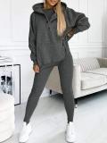 Women's Sports Casual Hooded Hoodies Ribbed Slim Vest Pants Three-Piece Set