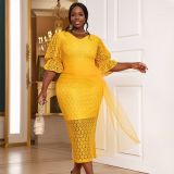 Fashion V-Neck Lace Dress Plus Size Formal Party Dress