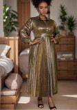 Plus Size Lantern Sleeve Luxury Formal Party Pleated Dress