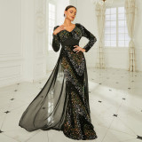 Long Sleeve V Neck Sexy Sequin Formal Party Evening Gown Long Bridesmaid Dress