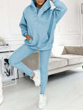 Women's Sports Casual Hooded Hoodies Ribbed Slim Vest Pants Three-Piece Set