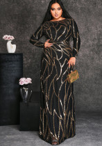 Plus Size Women's Long Sleeve Round Neck Formal Party Sexy Sequin Evening Dress Plus Size Women's Long Sleeve Round Neck Formal Party Sexy Sequin Evening Dress