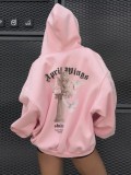 Women's Spring And Autumn Style Printed  Hooded Loose Fashion Hoodies