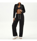 Autumn Winter Women's Casual Sports Loose Zipper Two Piece Pants Set Jogging Yoga Clothes