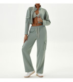 Autumn Winter Women's Casual Sports Loose Zipper Two Piece Pants Set Jogging Yoga Clothes