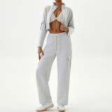 Autumn Winter Women's Casual Sports Loose Zipper Two Piece Pants Set Jogging Yoga Clothes