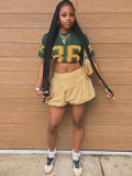 Women summer Patchwork print mesh sports short sleeve Top