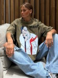 Retro Street Style Cartoon Print T-Shirt Loose Oversize Top