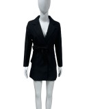 Solid Color Casual Long Sleeve Belt Blazer Women Jacket