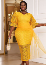 Fashion V-Neck Lace Dress Plus Size Formal Party Dress Fashion V-Neck Lace Dress Plus Size Formal Party Dress