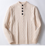 Men's American Button Stand Collar Knitting Solid Sweater
