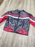 Women's Embroidered Flame Patchwork Leather Jacket