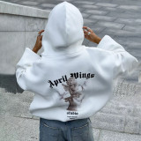 Women's Spring And Autumn Style Printed  Hooded Loose Fashion Hoodies