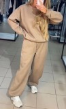 Autumn Winter Women's Clothing Casual Round Neck Long Sleeve Beaded Two Piece Pants Set