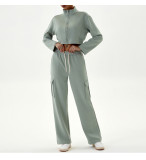 Autumn Winter Women's Casual Sports Loose Zipper Two Piece Pants Set Jogging Yoga Clothes