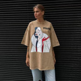 Retro Street Style Cartoon Print T-Shirt Loose Oversize Top