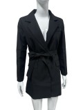 Solid Color Casual Long Sleeve Belt Blazer Women Jacket