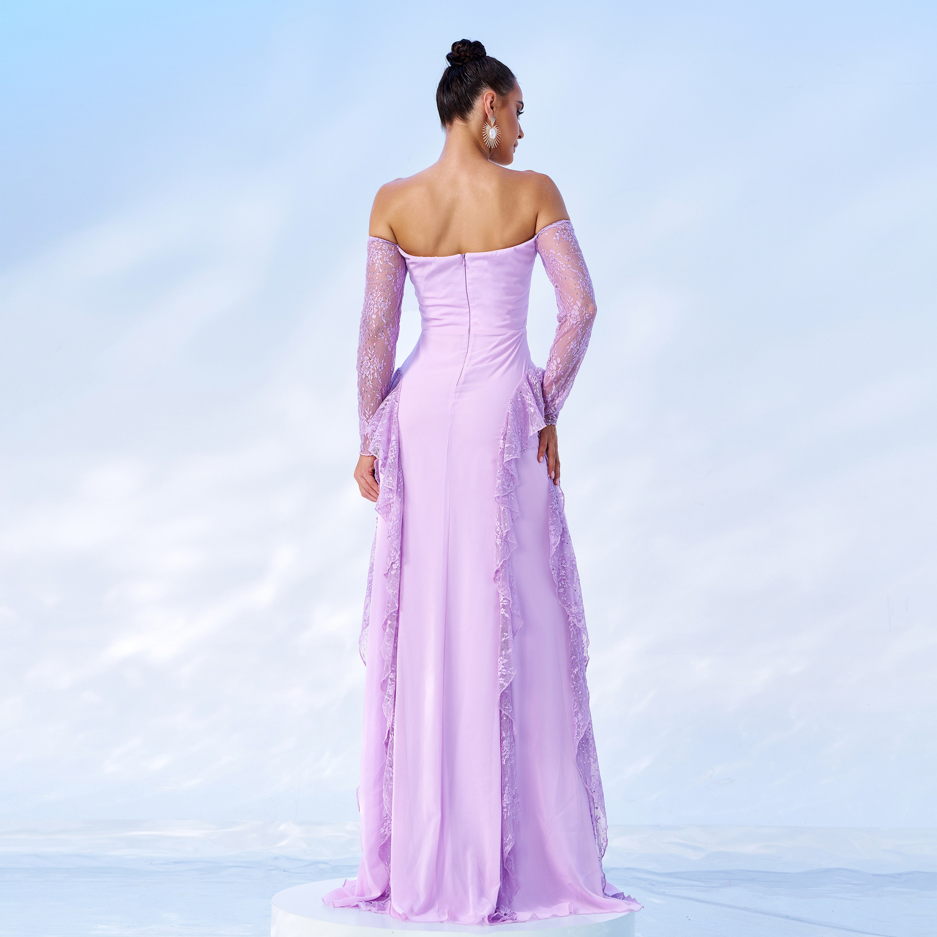 Long Sleeve Off Shoulder Meshchiffon Formal Party Evening Gown Long Bridesmaid Dress