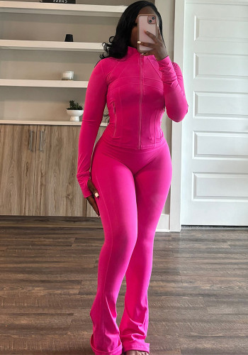 Sports Casual Women's Sexy Tight Fitting Long Sleeve Top Micro Bell Pants Two-Piece Set