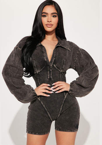 American Deep V Neck Slim Waist Long Sleeve Women's Jumpsuit