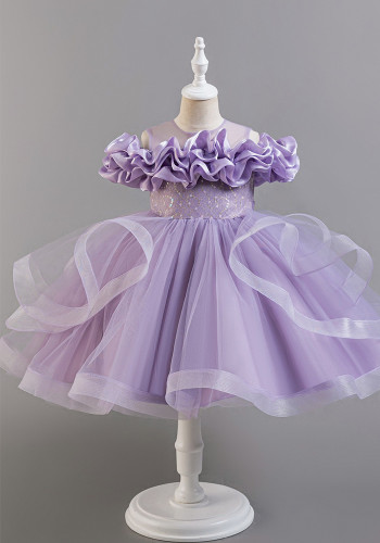 Children's Purple Sequin Dress Flower Girl Tutu Mesh Birthday Princess Trendy Girls Evening Dress