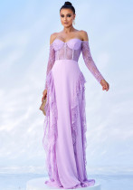 Long Sleeve Off Shoulder Meshchiffon Formal Party Evening Gown Long Bridesmaid Dress Long Sleeve Off Shoulder Meshchiffon Formal Party Evening Gown Long Bridesmaid Dress