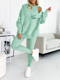 Women's Sports Casual Hooded Hoodies Ribbed Slim Vest Pants Three-Piece Set