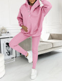 Women's Sports Casual Hooded Hoodies Ribbed Slim Vest Pants Three-Piece Set