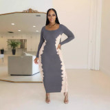 Contrast Color Tassel Casual Dress