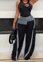 Women's Fashion Denim Patchwork Loose Straight Pants Women's Fashion Denim Patchwork Loose Straight Pants