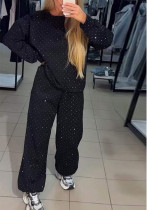 Autumn Winter Women's Clothing Casual Round Neck Long Sleeve Beaded Two Piece Pants Set Autumn Winter Women's Clothing Casual Round Neck Long Sleeve Beaded Two Piece Pants Set