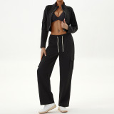 Autumn Winter Women's Casual Sports Loose Zipper Two Piece Pants Set Jogging Yoga Clothes