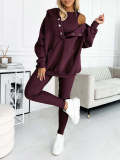 Women's Sports Casual Hooded Hoodies Ribbed Slim Vest Pants Three-Piece Set