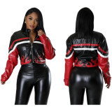Women's Embroidered Flame Patchwork Leather Jacket