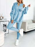 Women's Sports Casual Hooded Hoodies Ribbed Slim Vest Pants Three-Piece Set