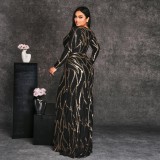Plus Size Women's Long Sleeve Round Neck Formal Party Sexy Sequin Evening Dress