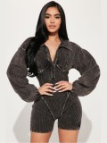 American Deep V Neck Slim Waist Long Sleeve Women's Jumpsuit