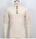 Men's American Button Stand Collar Knitting Solid Sweater