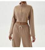 Autumn Winter Women's Casual Sports Loose Zipper Two Piece Pants Set Jogging Yoga Clothes