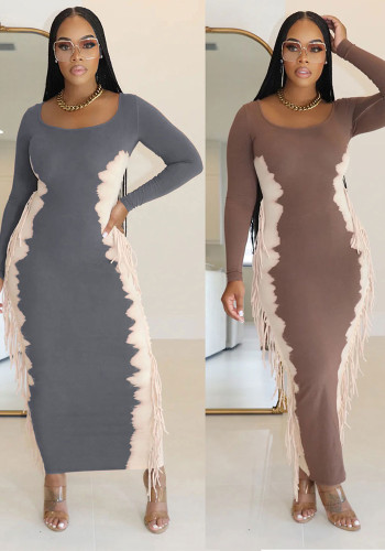 Contrast Color Tassel Casual Dress