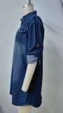 Women Washed Denim Loose Casual Long Sleeve Dress