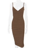 Women Sexy Backless Suspender Dress V-neck Bodycon Dress