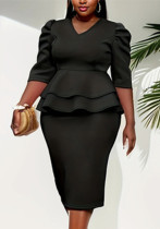 Plus Size Women Solid Bodycon Dress